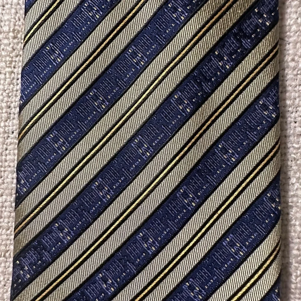 DANIEL DE FASSON 100% Silk Tie Diagonal Stripe Print Blue Sage Green